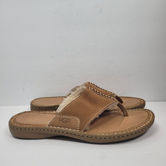UGG Women's Shearling-Lined Brown Flip Flop Sandals S/N1610 US Size 12 - Picture 1 of 8